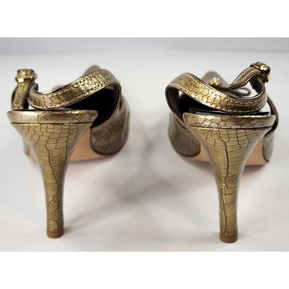 Nina Shoes Womens Size 7 Gold Slingback Alligator Print Pointed Toe Dress Heels - Picture 3 of 11